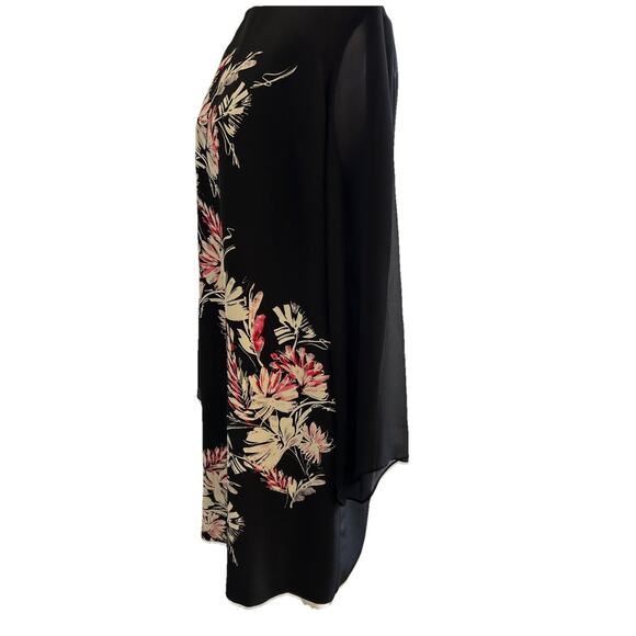 black floral Dress midi Tropical sheer long sleeve MSRP $128 Wedding Guest 8 - Picture 11 of 14